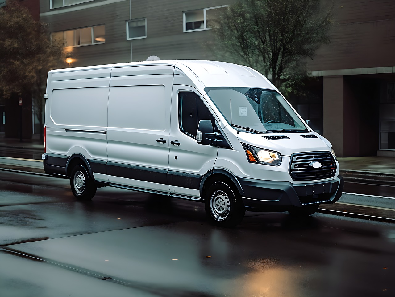 white van in street